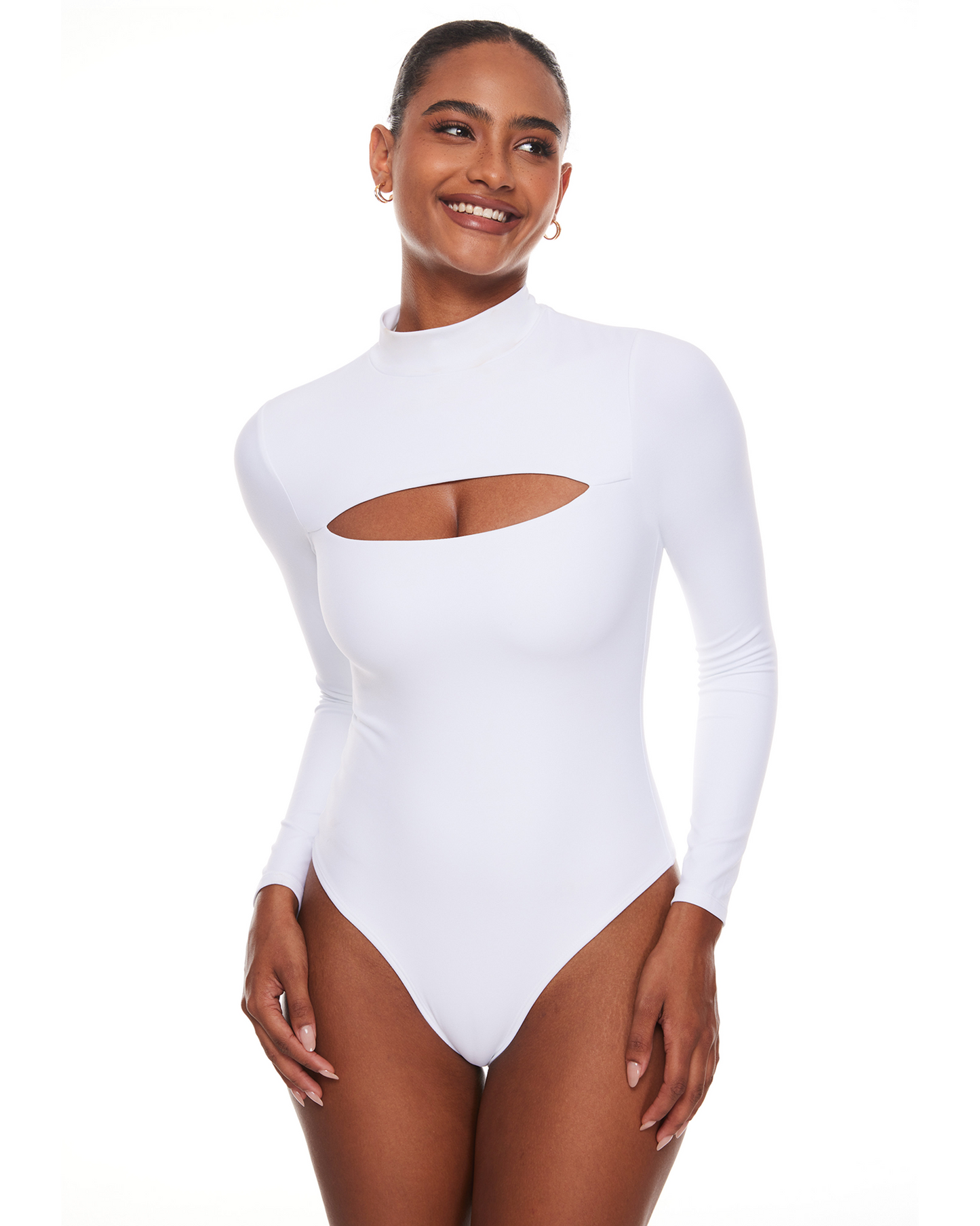 Natrelax™ Long Sleeve Turtleneck Cut Out Bodysuits