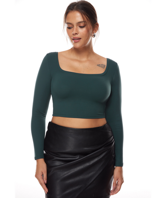 Natrelax™ Square Neck Long Sleeve Crop Top